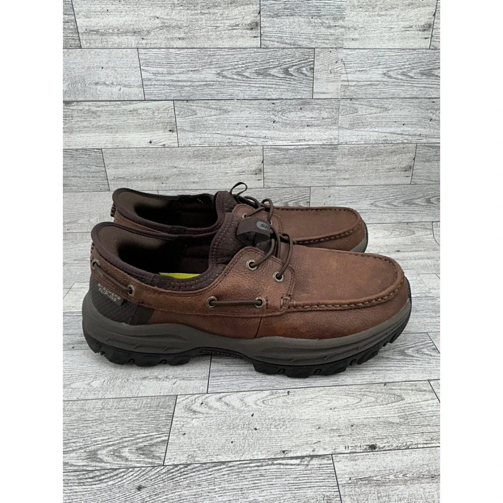 Skechers Slip-ins Expected Arago Brown Leather Boat Shoes 205188WW Men Sz 8.5WW‎